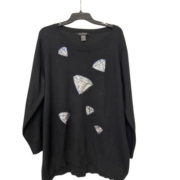 ASHLEY STEWART Black Sequin Diamond Print Longline Scoop Neck Sweater 18/20 - Picture 2 of 8